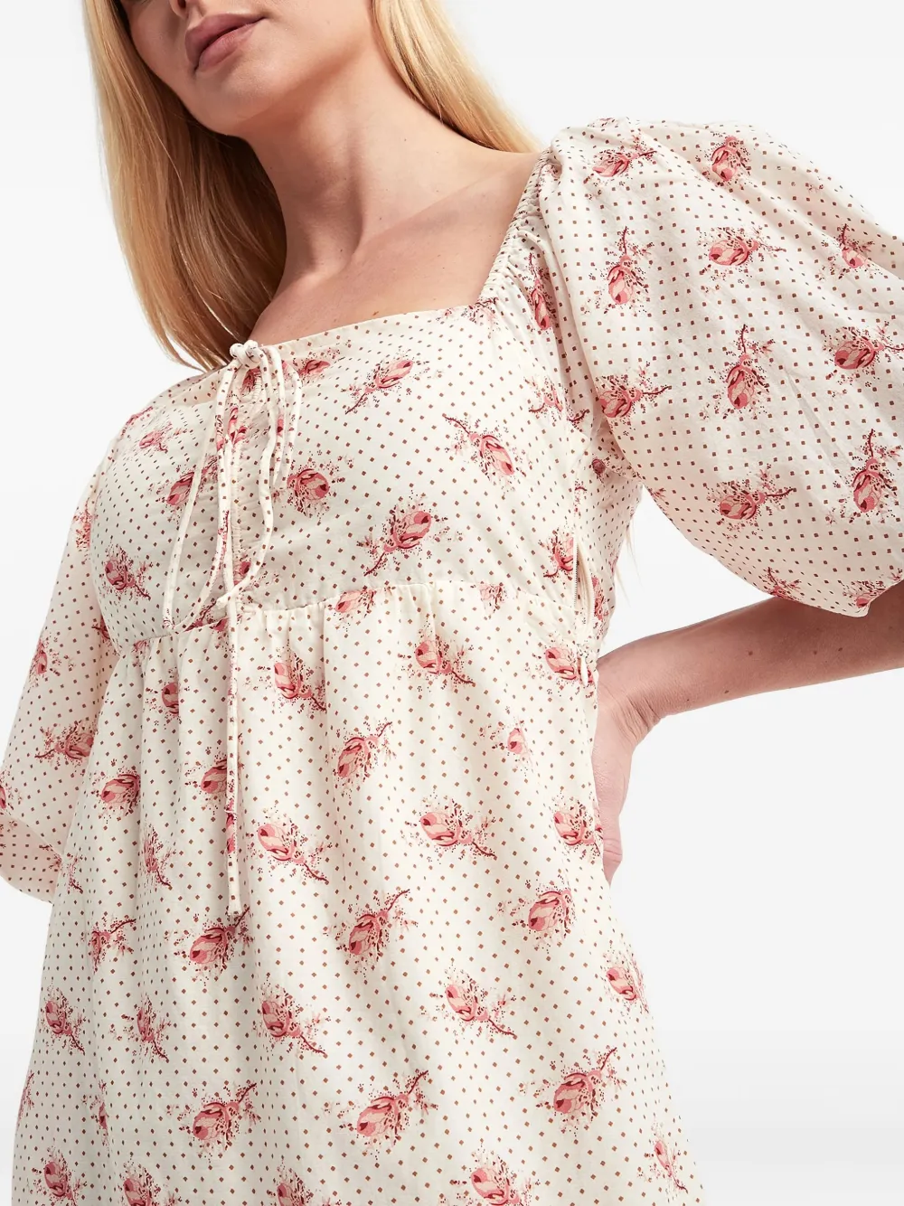 Notes du Nord Midi-jurk met pofmouwen Beige