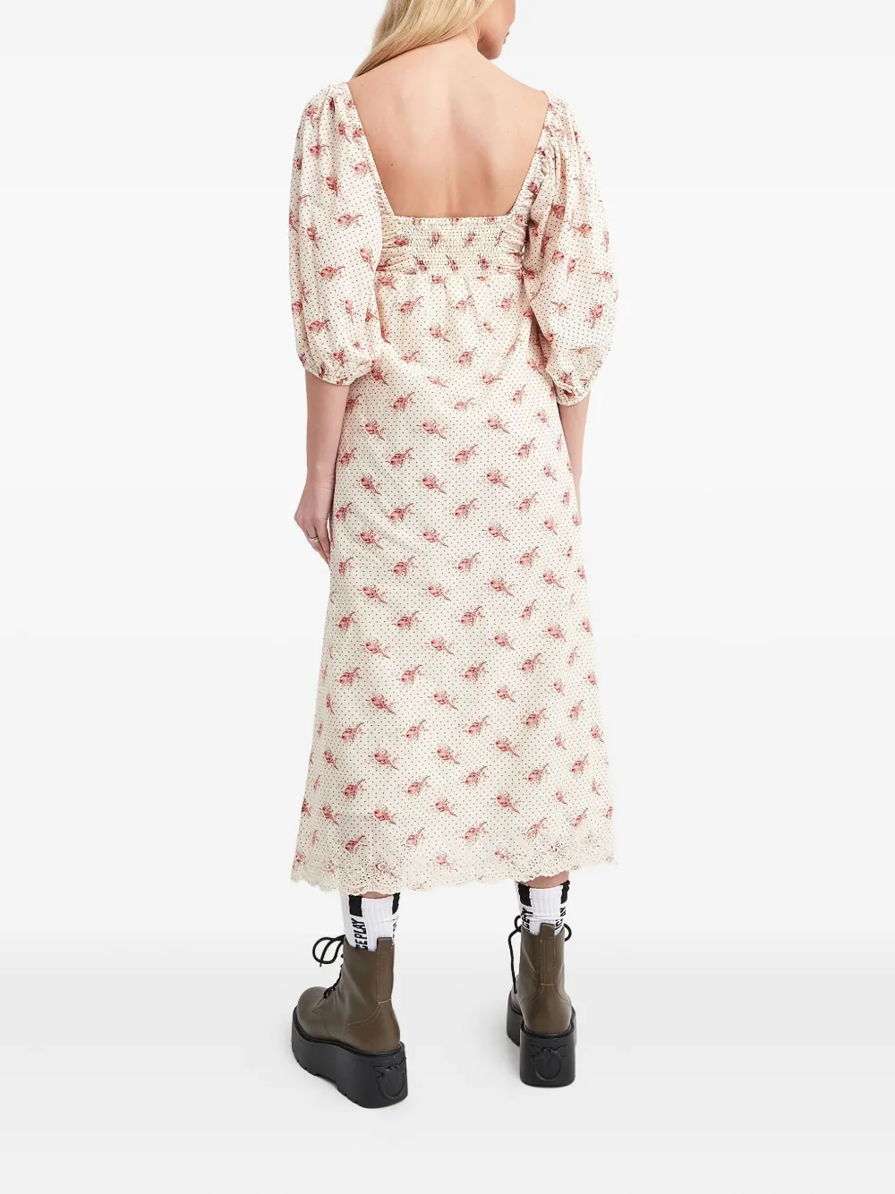 Notes du Nord Midi-jurk met pofmouwen Beige