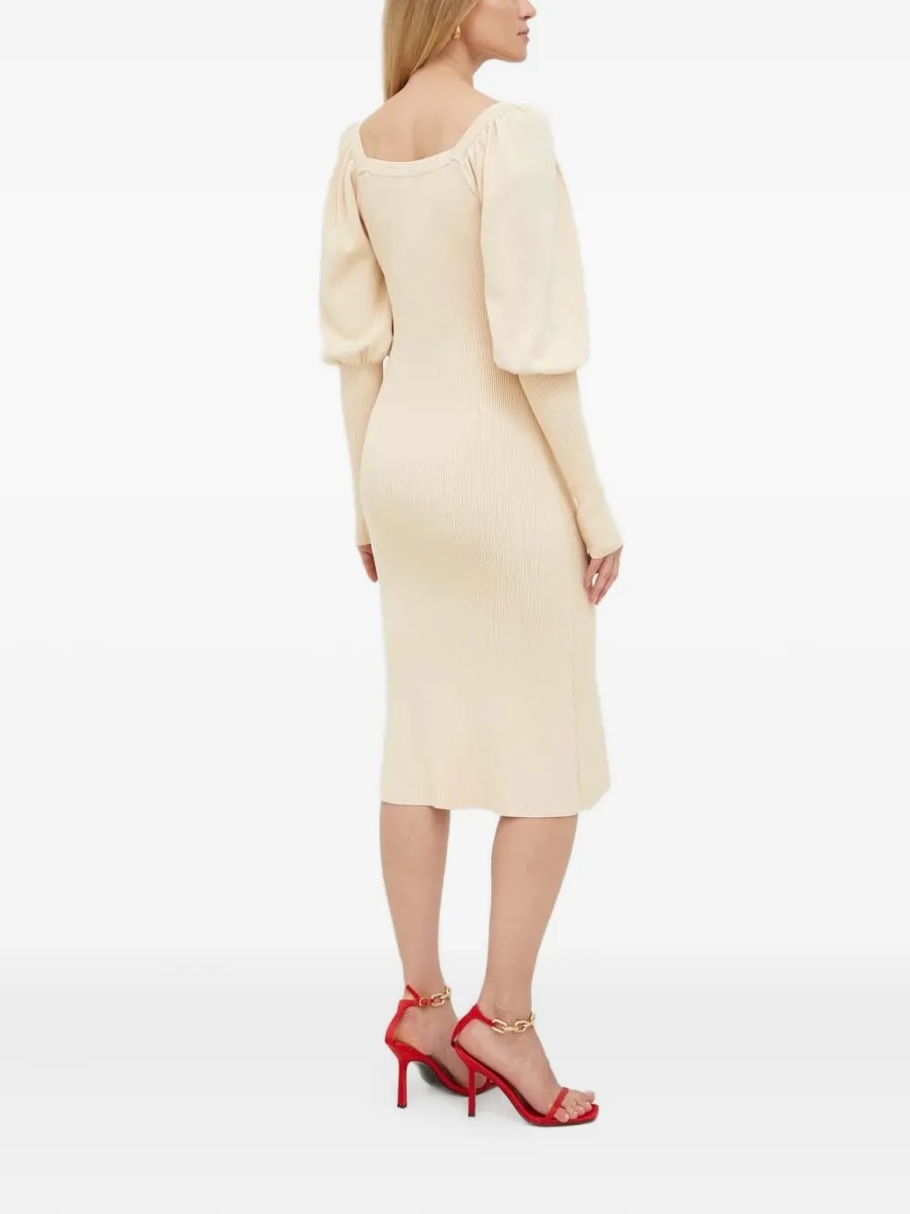 Notes du Nord puff-sleeve ribbed midi dress - Beige