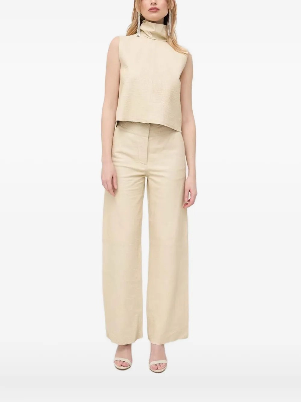 Notes Du Nord Leather High-neck Vest In Neutral