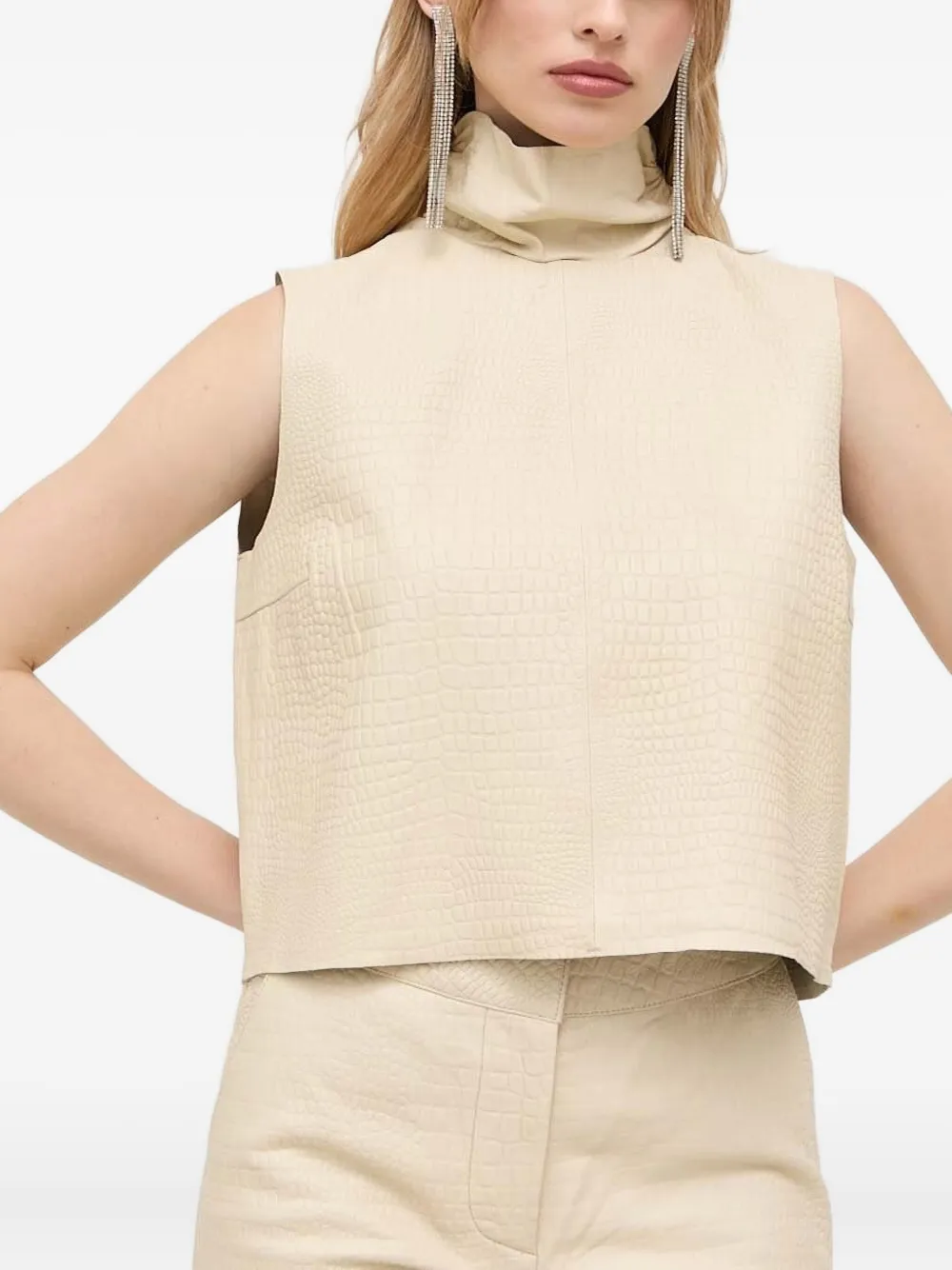Notes Du Nord Leather High-neck Vest In Neutral