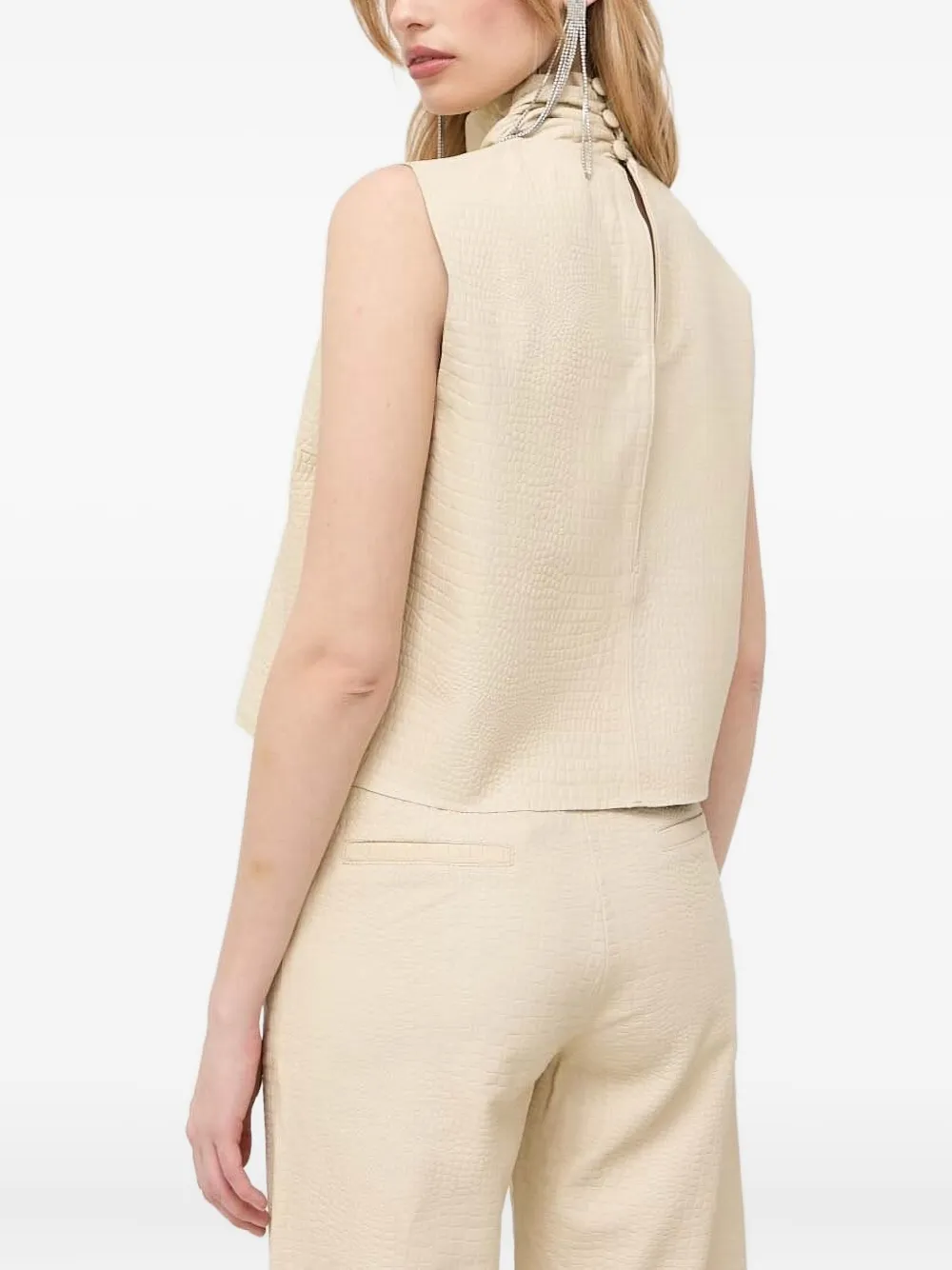 Notes Du Nord Leather High-neck Vest In Neutral