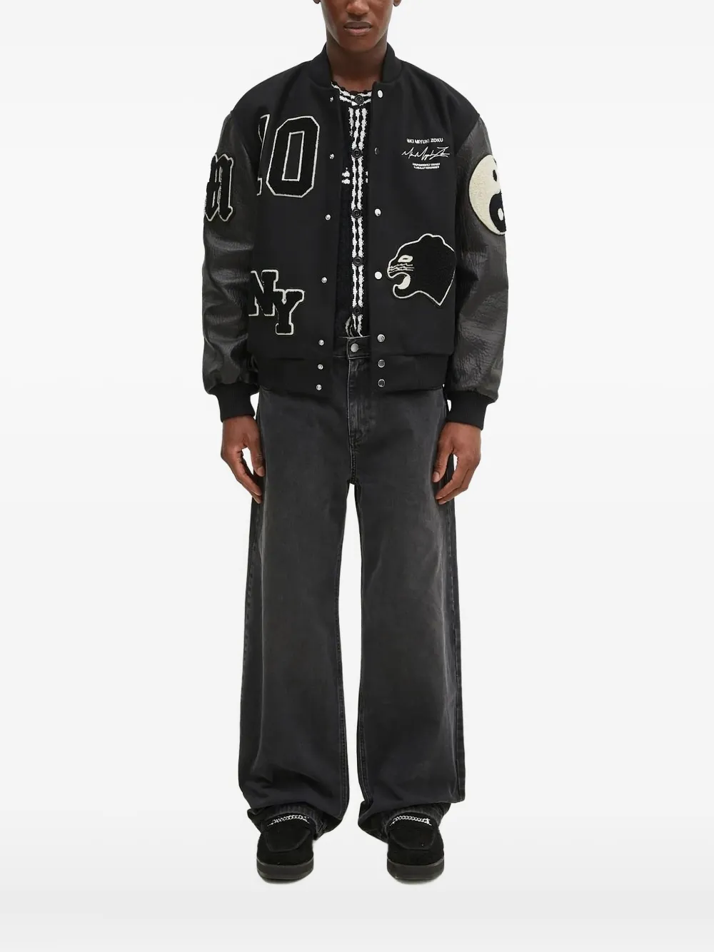 MKI Miyuki Zoku patch-embellished varsity jacket | Black | Image 1