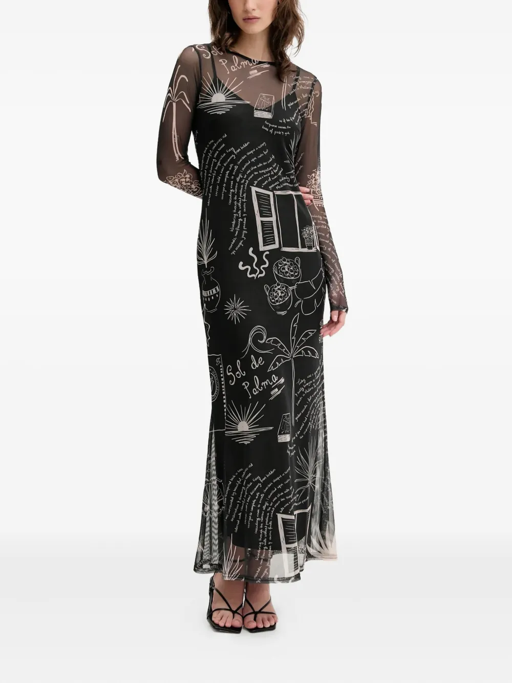NEVER FULLY DRESSED long-sleeve graphic-print dress | Black | Image 1