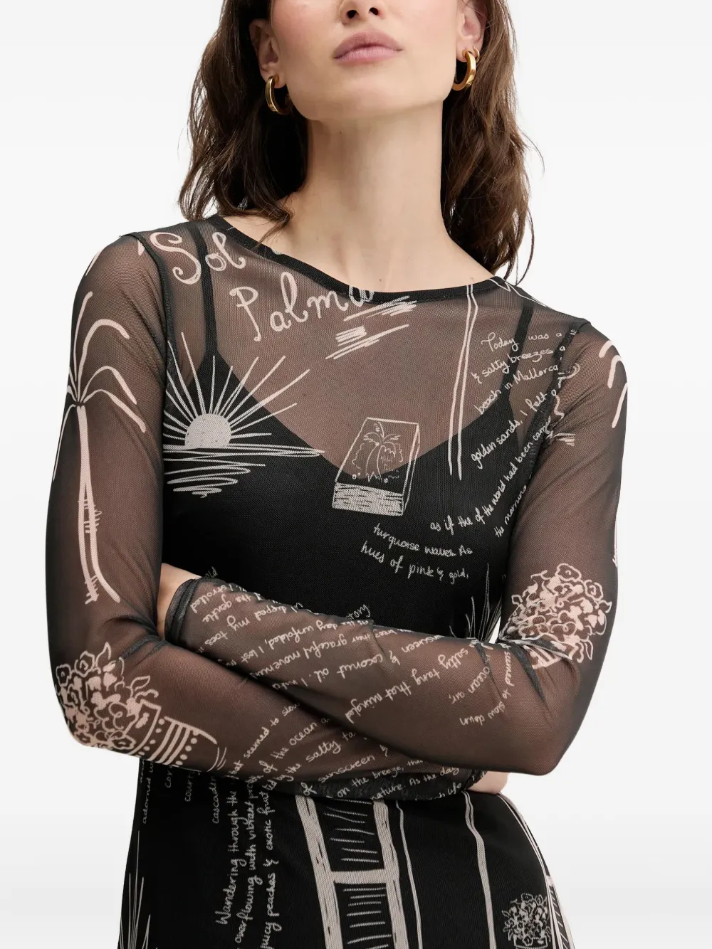 Never Fully Dressed Long-sleeve Graphic-print Dress In Black