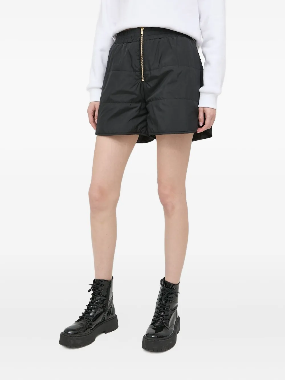 Notes Du Nord Quilted Zip-front Shorts In Green
