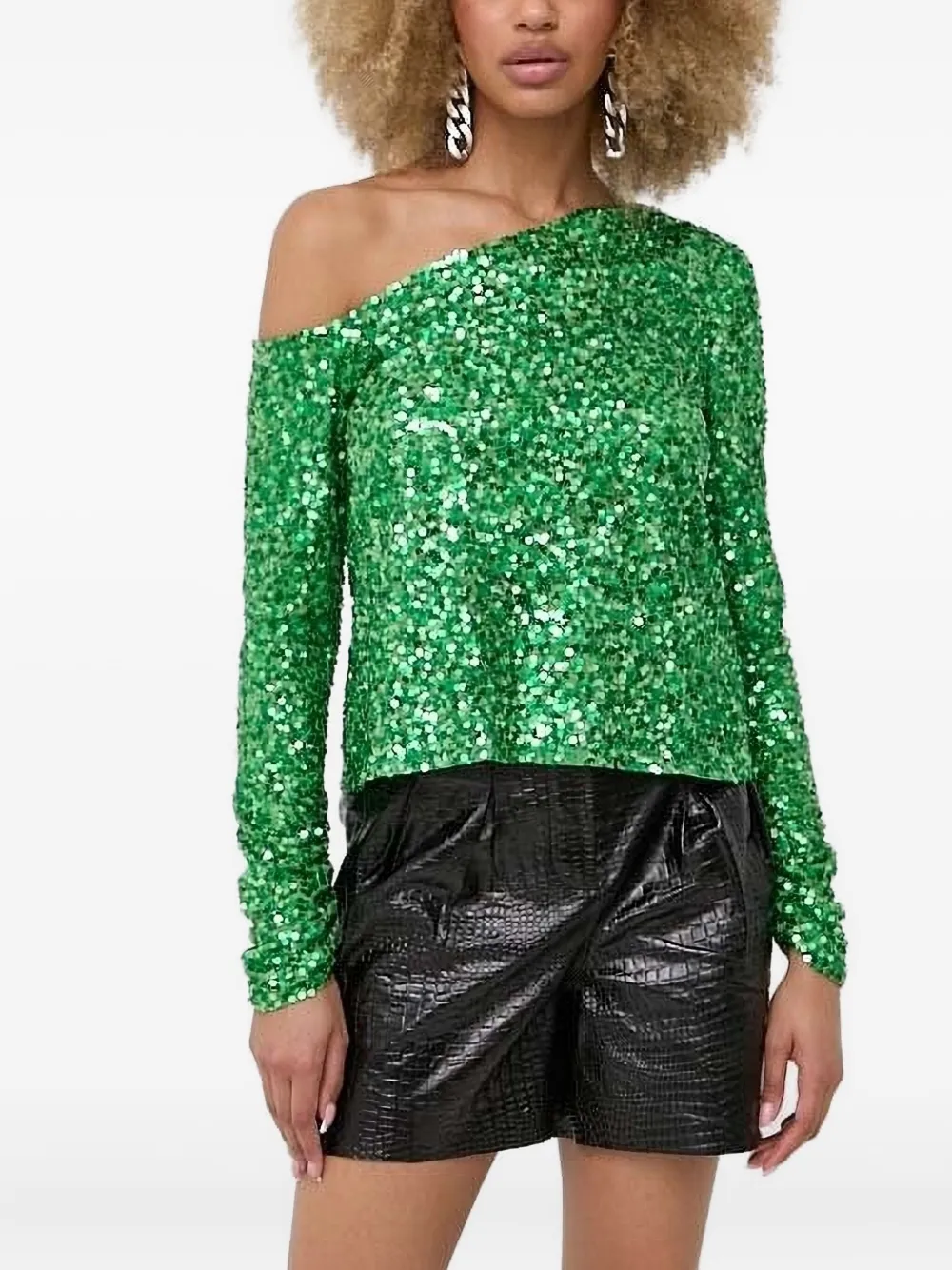Notes Du Nord One-shoulder Sequin-embellished Blouse In Green