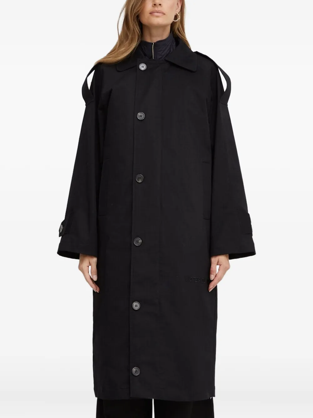 Notes Du Nord Button-fastening Shoulder-detail Coat In Black