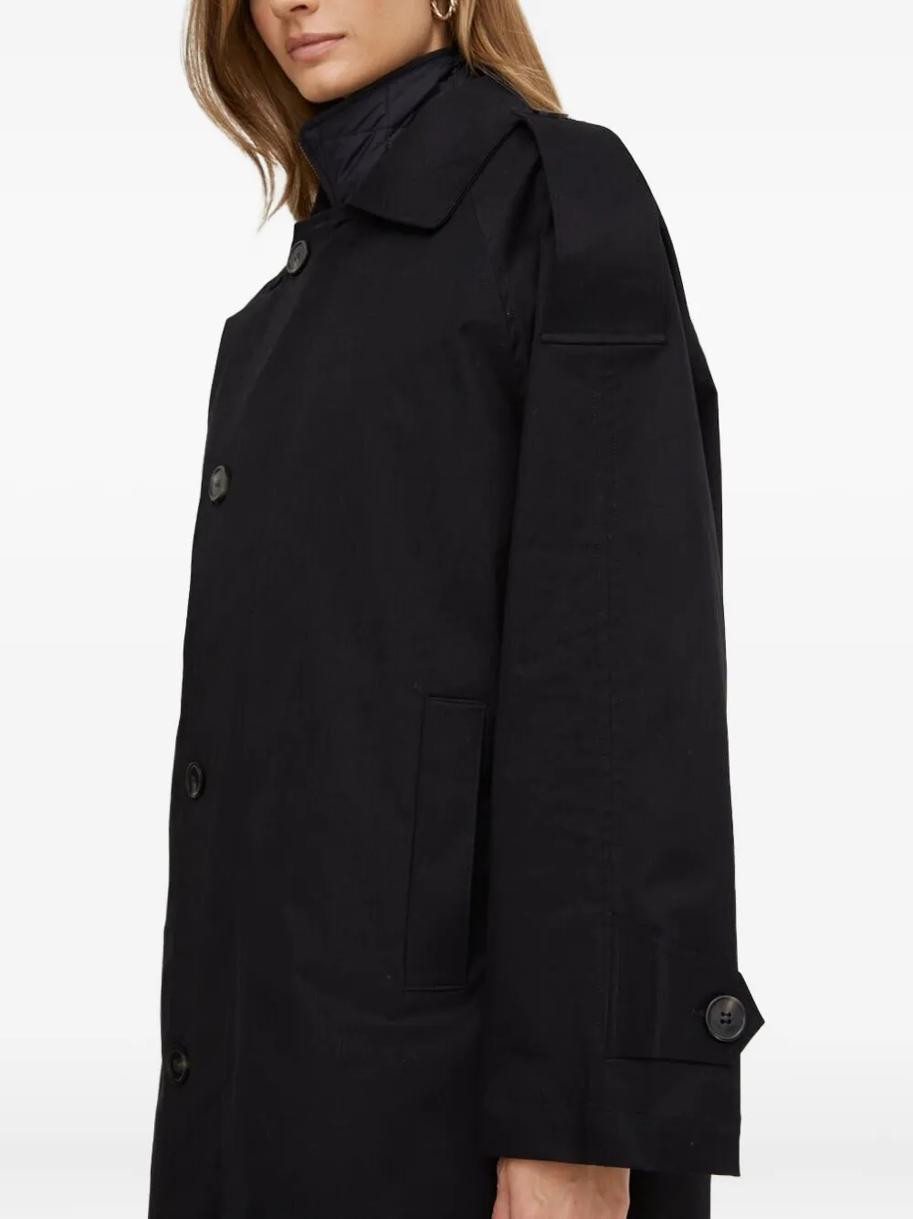 Notes Du Nord Button-fastening Shoulder-detail Coat In Black