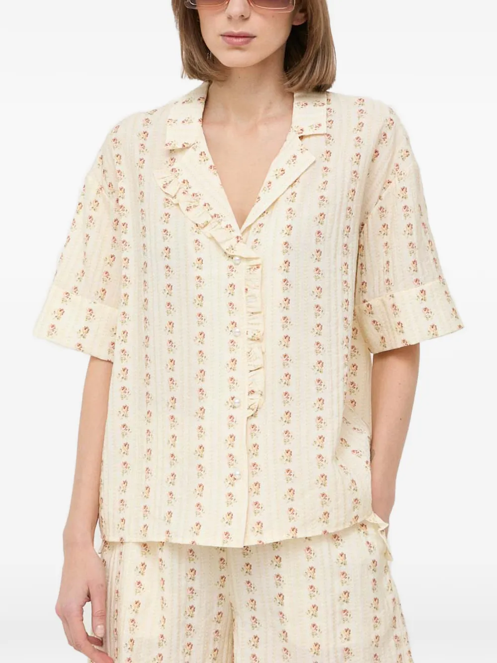 Notes du Nord ruffled floral shirt - Toni neutri