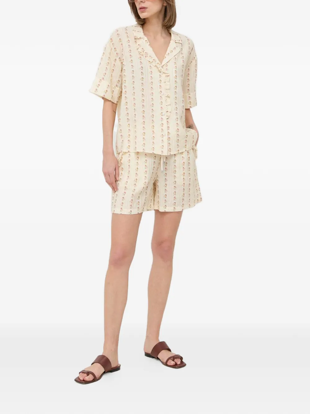  Notes Du Nord Ruffled Floral Shirt - Neutrals 