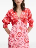 NEVER FULLY DRESSED graphic-print V-neck midi dress - Red