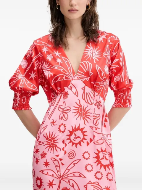 NEVER FULLY DRESSED graphic-print V-neck midi dress