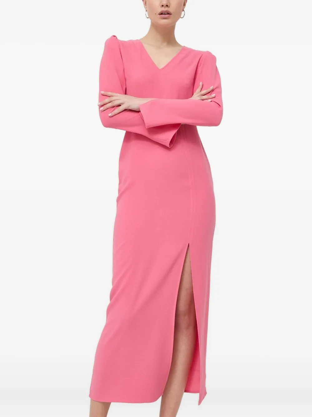 Notes Du Nord Cut-out Long-sleeve Midi Dress In Pink