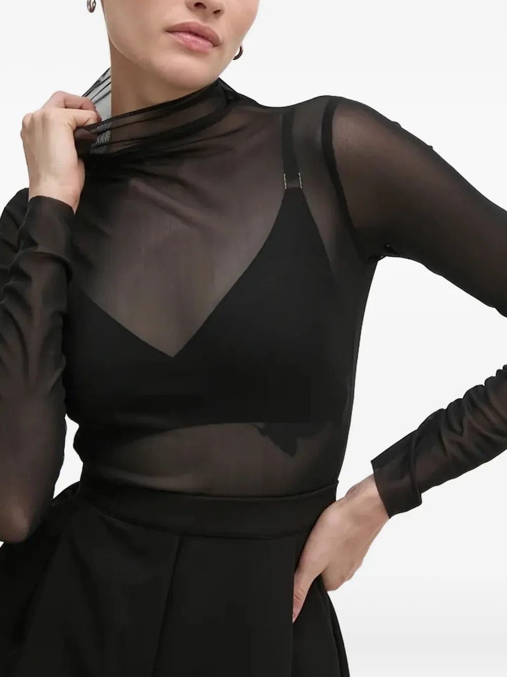 Sandro Ferrone Mesh body met hoge hals Zwart