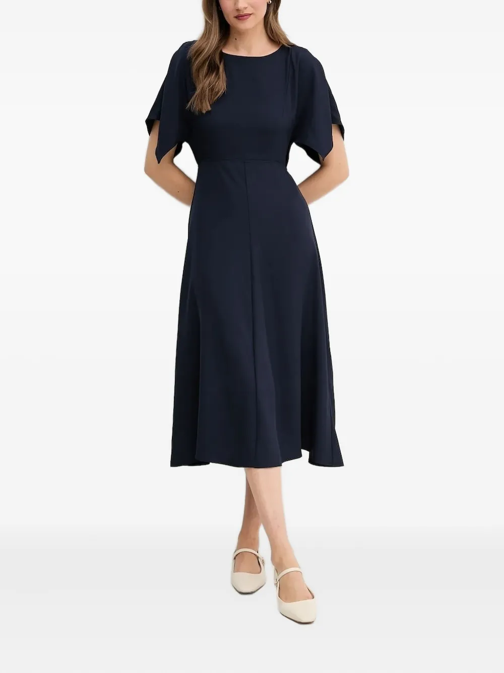 Sandro Ferrone short-sleeve A-line midi dress Blauw