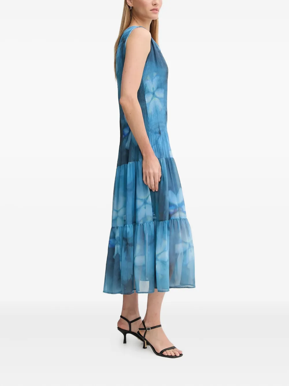 Sandro Ferrone Floral-pattern Tiered Midi Dress In Blue