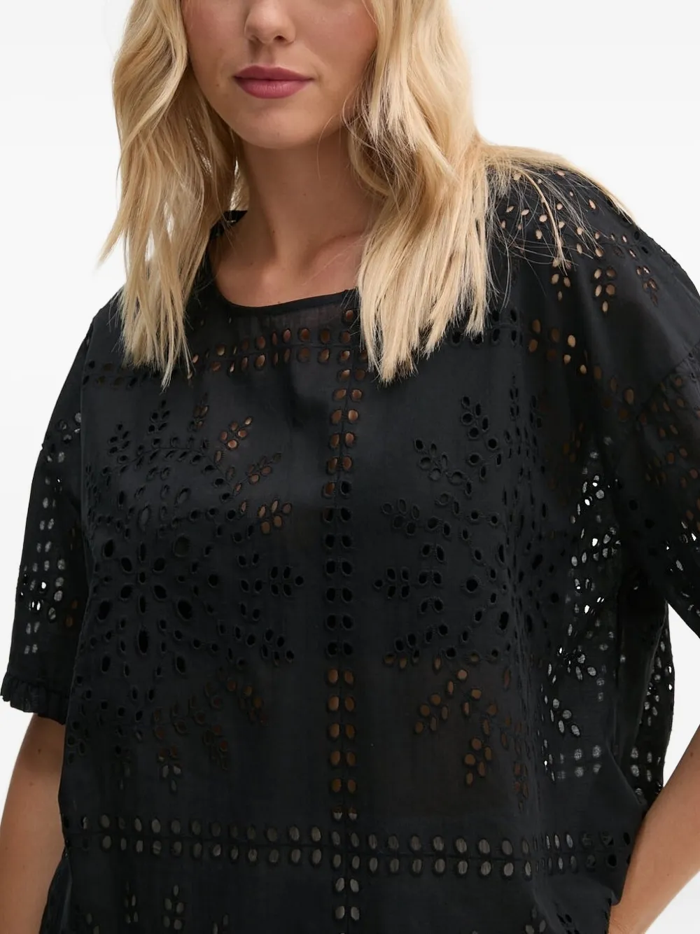 Sandro Ferrone Blouse met borduurwerk en korte mouwen Zwart