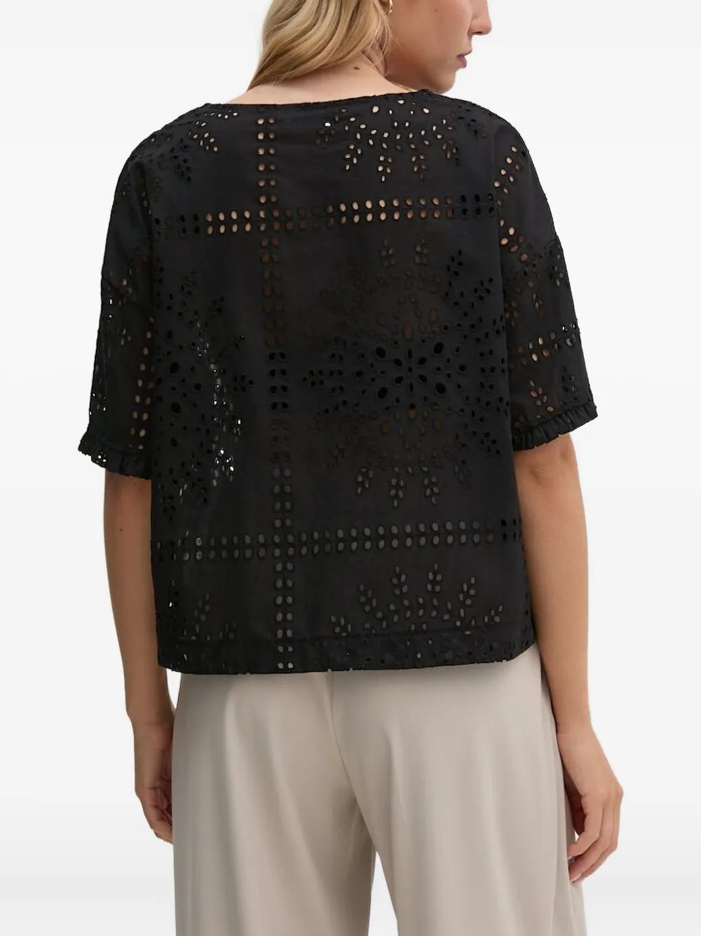 Sandro Ferrone Blouse met borduurwerk en korte mouwen - Zwart
