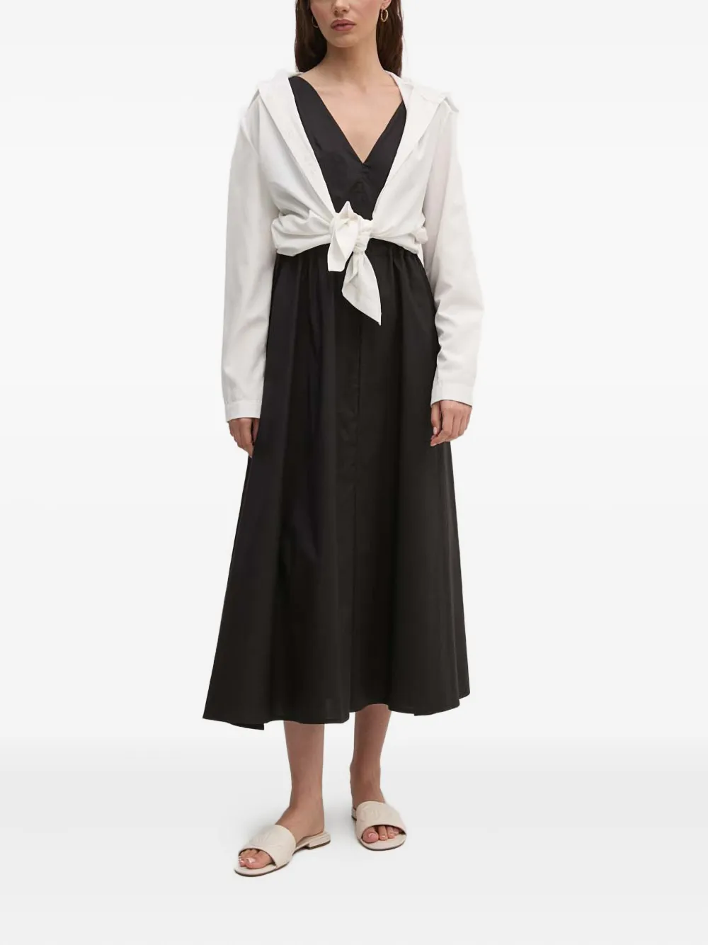 Sandro Ferrone Drawstring-waist V-neck Midi Dress In Black