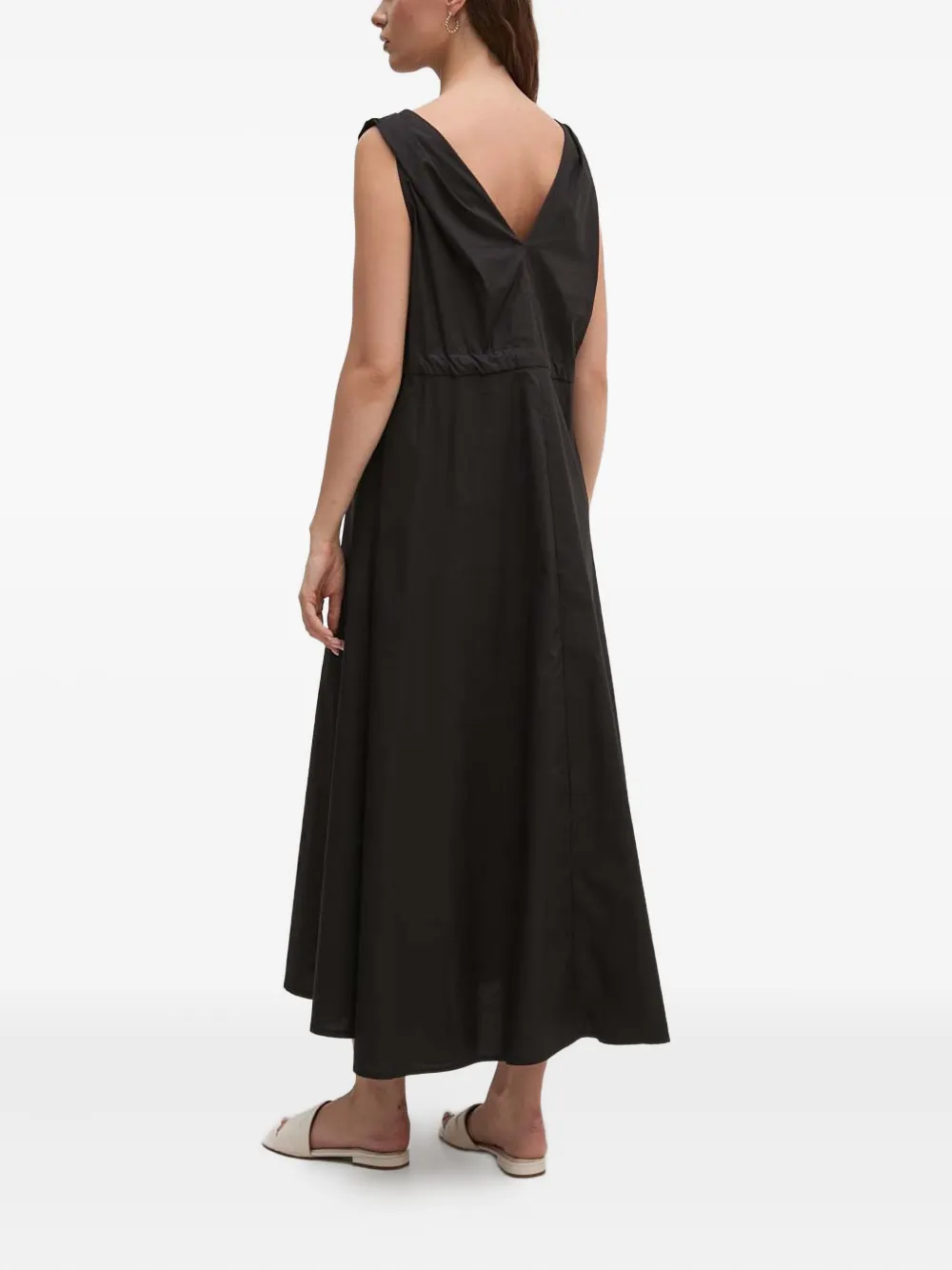 Sandro Ferrone Drawstring-waist V-neck Midi Dress In Black