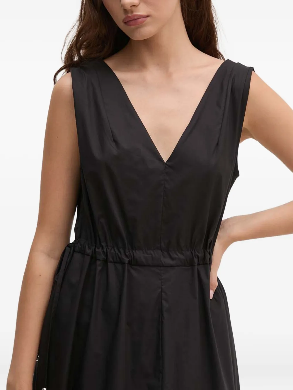 Sandro Ferrone Drawstring-waist V-neck Midi Dress In Black