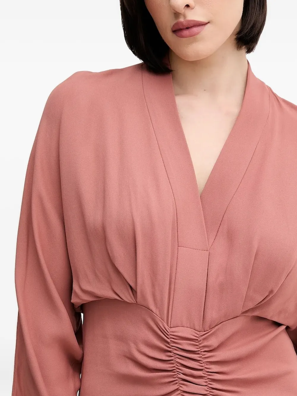 Sandro Ferrone V-neck gathered midi dress Roze