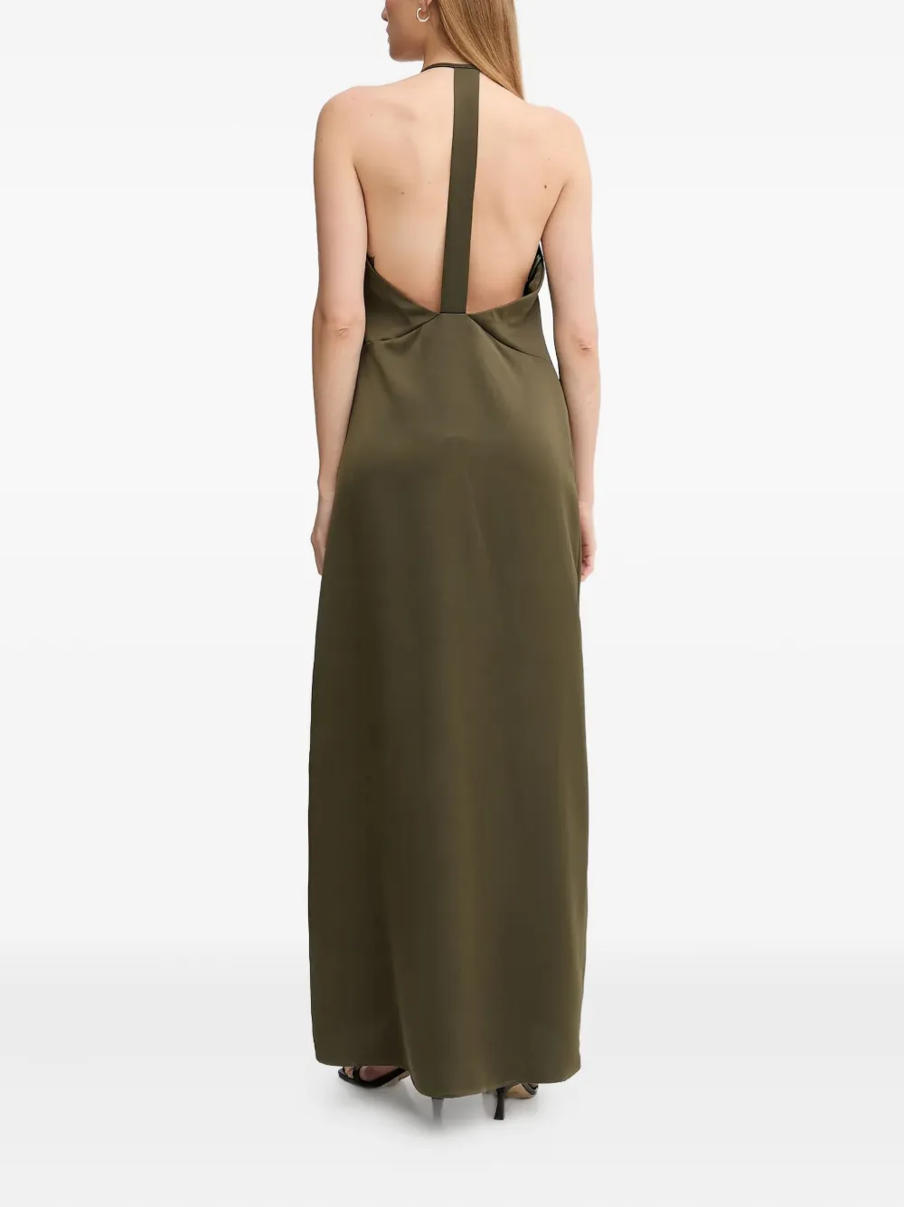Sandro Ferrone Maxi-jurk met wikkel-design en halternek - Groen