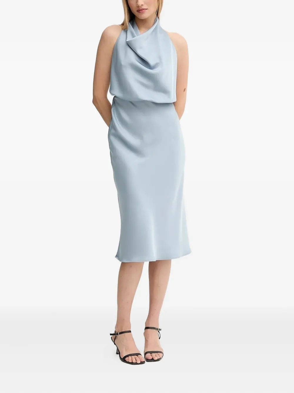 Sandro Ferrone cowl-neck halter midi dress Blauw