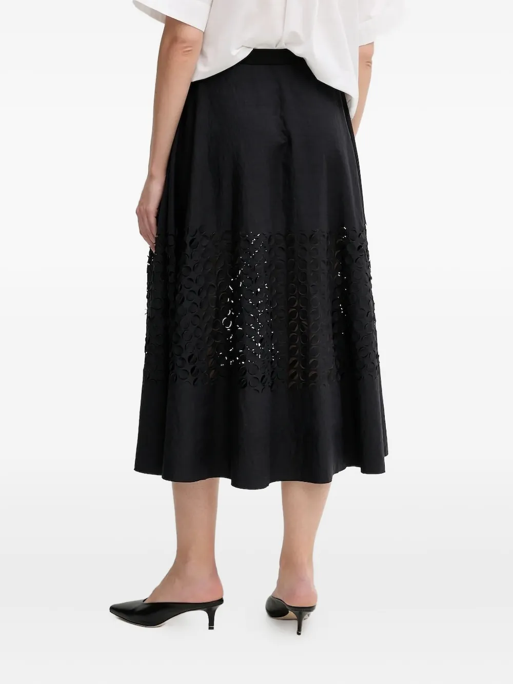 Sandro Ferrone Flared midi-rok met uitgesneden details - Zwart