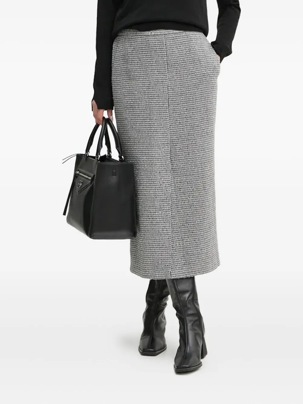 Sandro Ferrone Houndstooth Pocket Midi Skirt In Gray