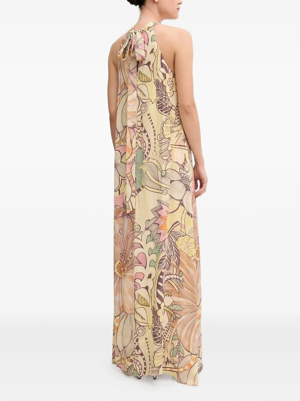 Sandro Ferrone halter-neck floral-print maxi dress Beige