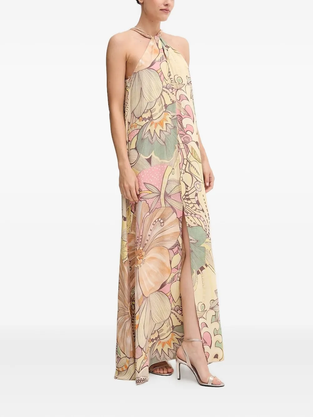 Sandro Ferrone halter-neck floral-print maxi dress Beige