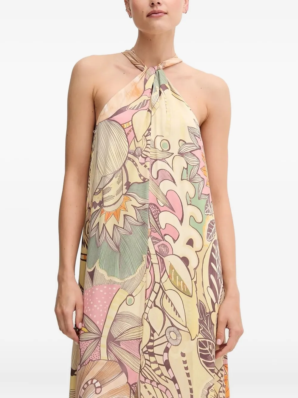 Sandro Ferrone halter-neck floral-print maxi dress Beige
