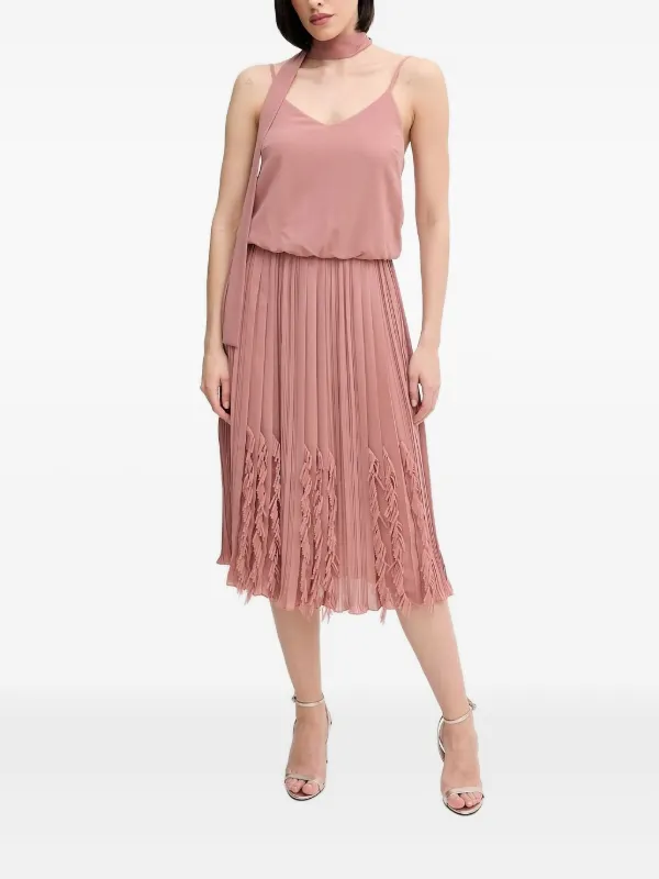 strapless open back dress Dotted Lace Fringe Linen Midi Dress: Pink Lilac main image 1