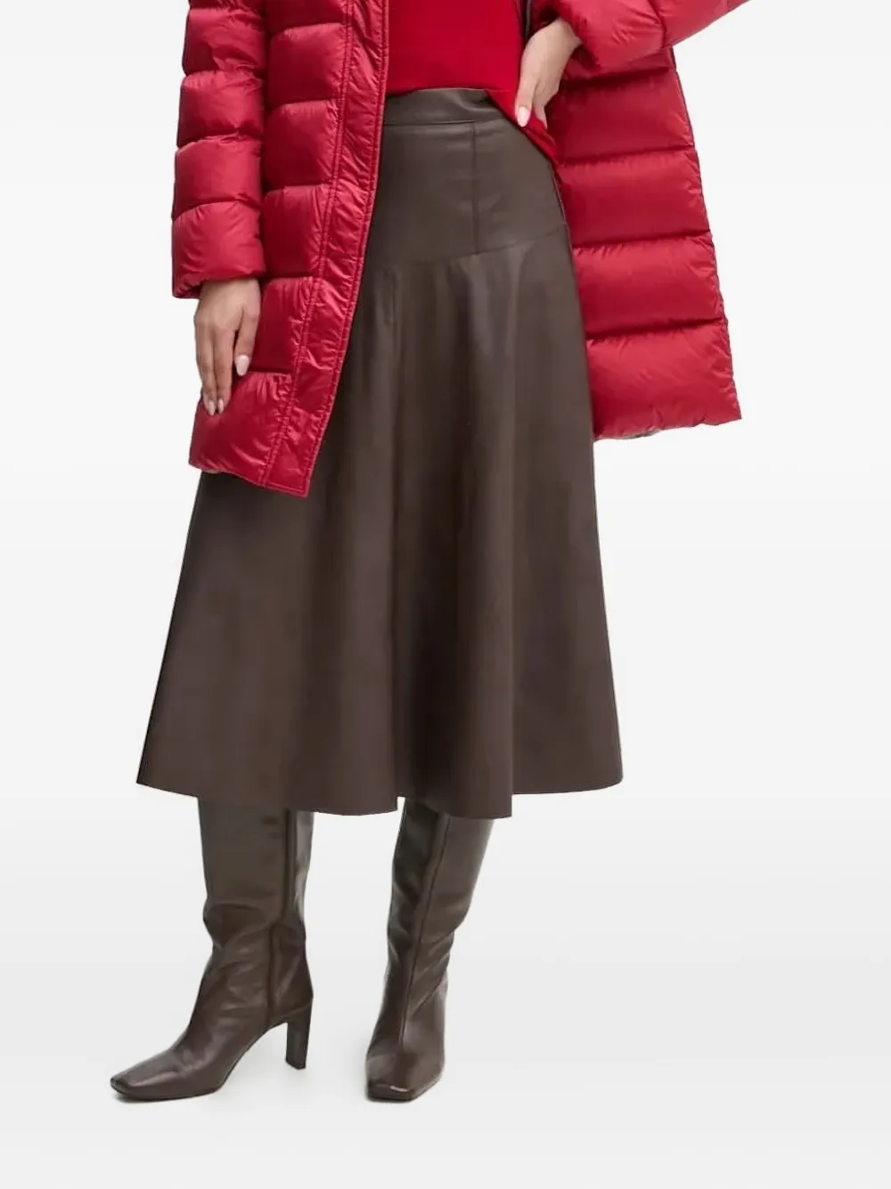 Sandro Ferrone A-line High-waist Midi Skirt In Burgundy