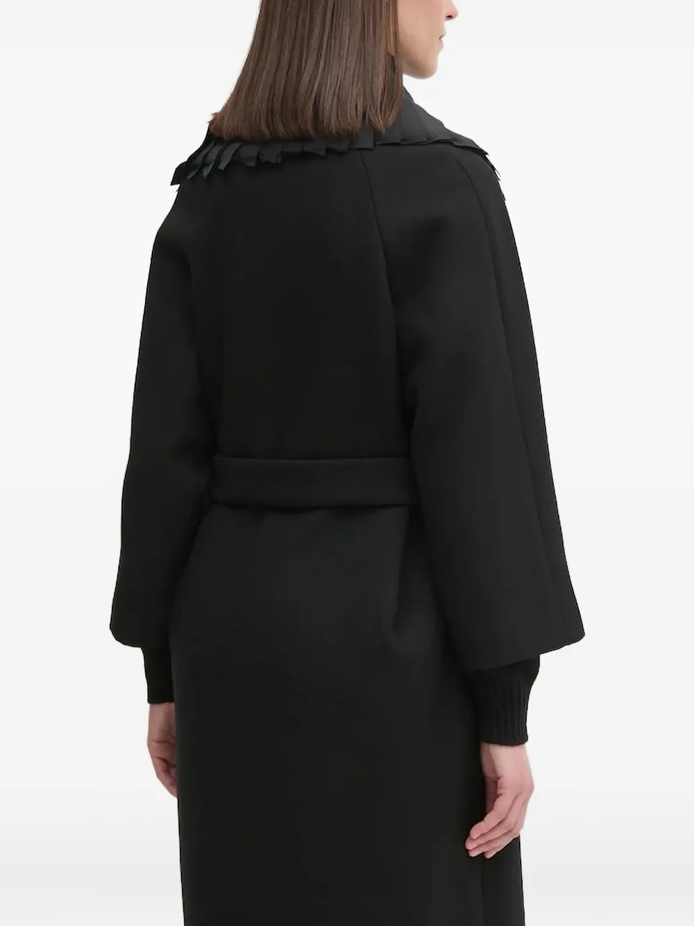 Sandro Ferrone Pleated-collar Belted Coat In Black
