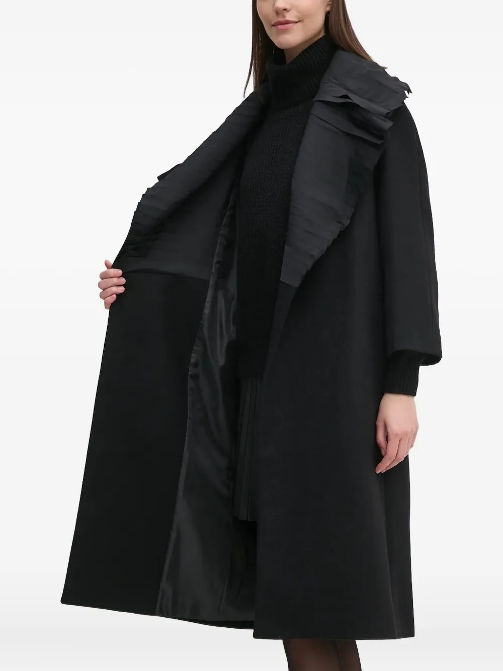 Sandro Ferrone Pleated-collar Belted Coat In Black