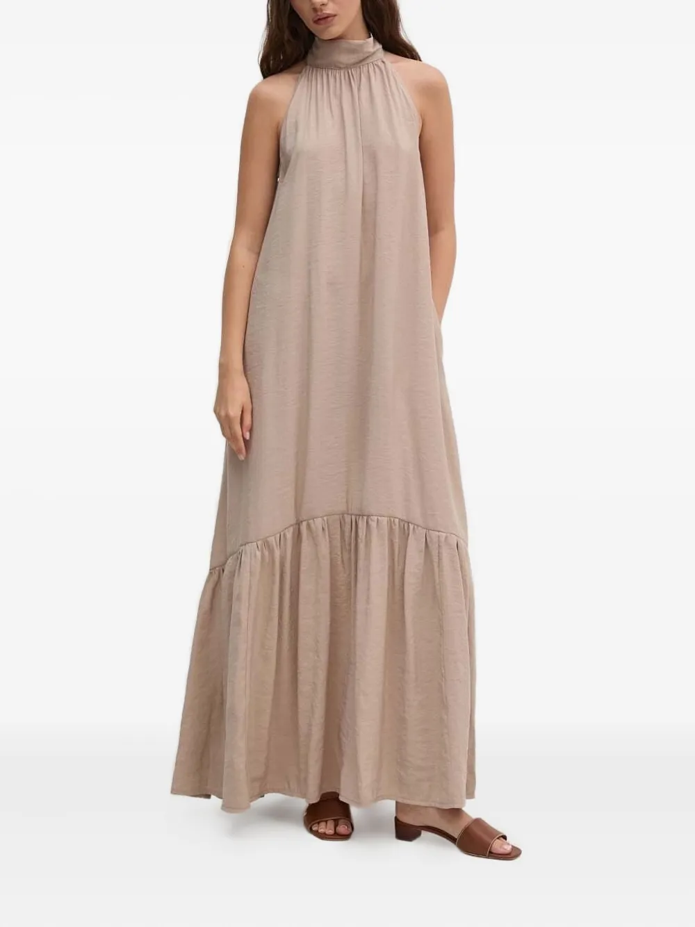 Sandro Ferrone Gelaagde maxi-jurk met hoge hals Beige