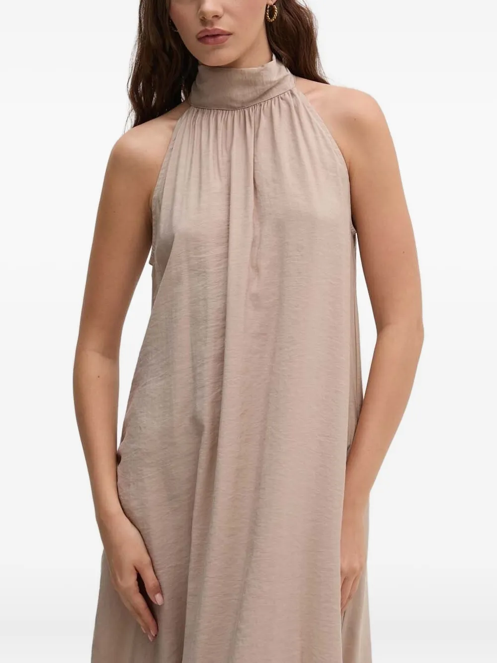 Sandro Ferrone Gelaagde maxi-jurk met hoge hals Beige