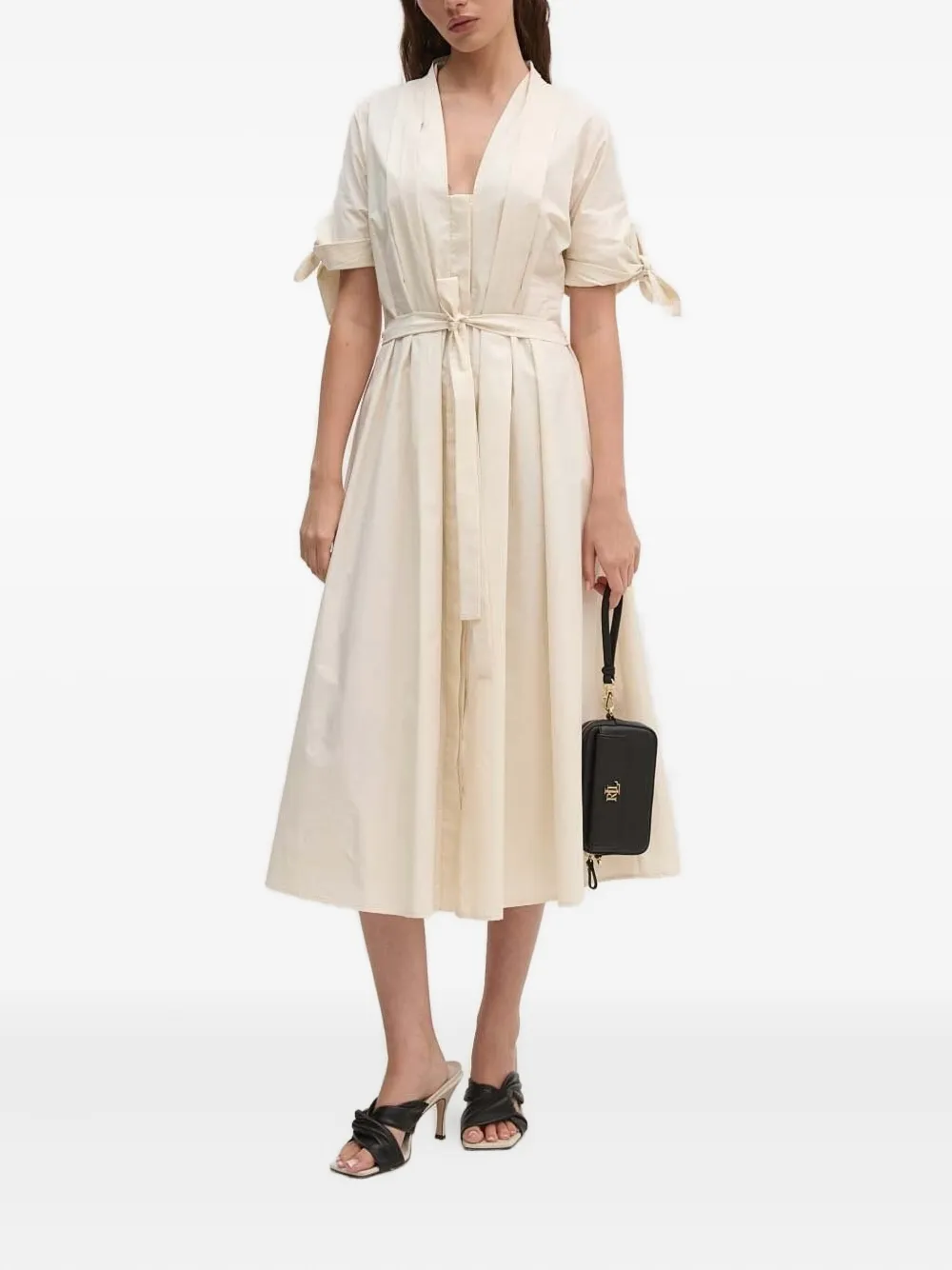 Sandro Ferrone Midi-jurk met V-hals Beige