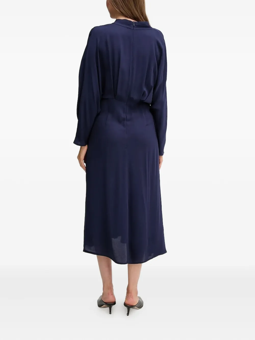 Sandro Ferrone V-neck gathered midi dress Blauw