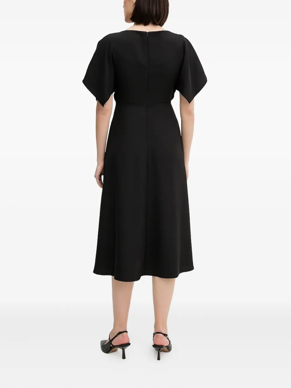 Sandro Ferrone flutter-sleeve midi dress Zwart