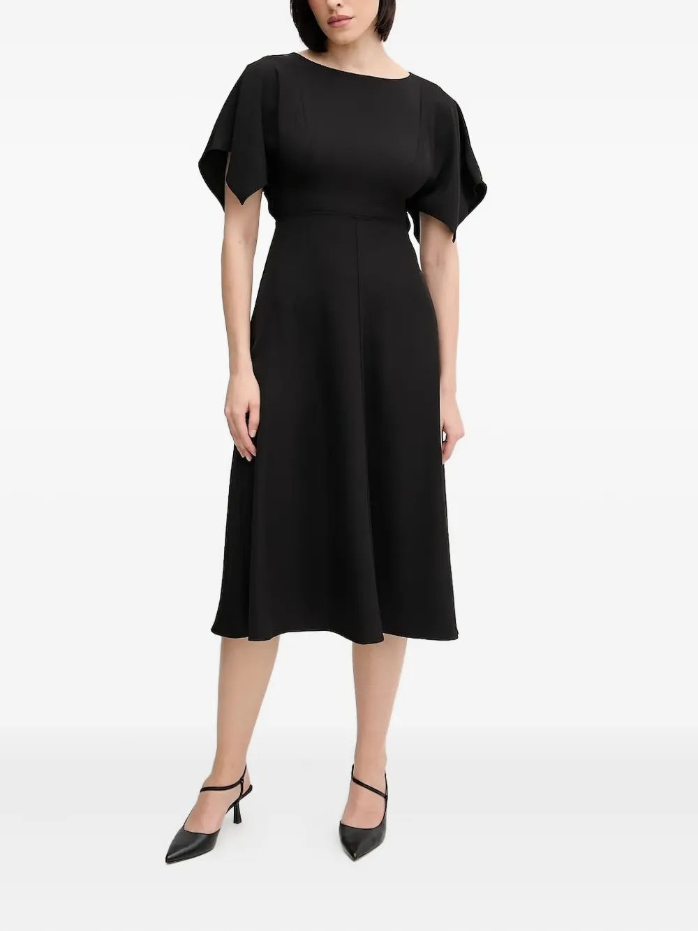 Sandro Ferrone flutter-sleeve midi dress Zwart