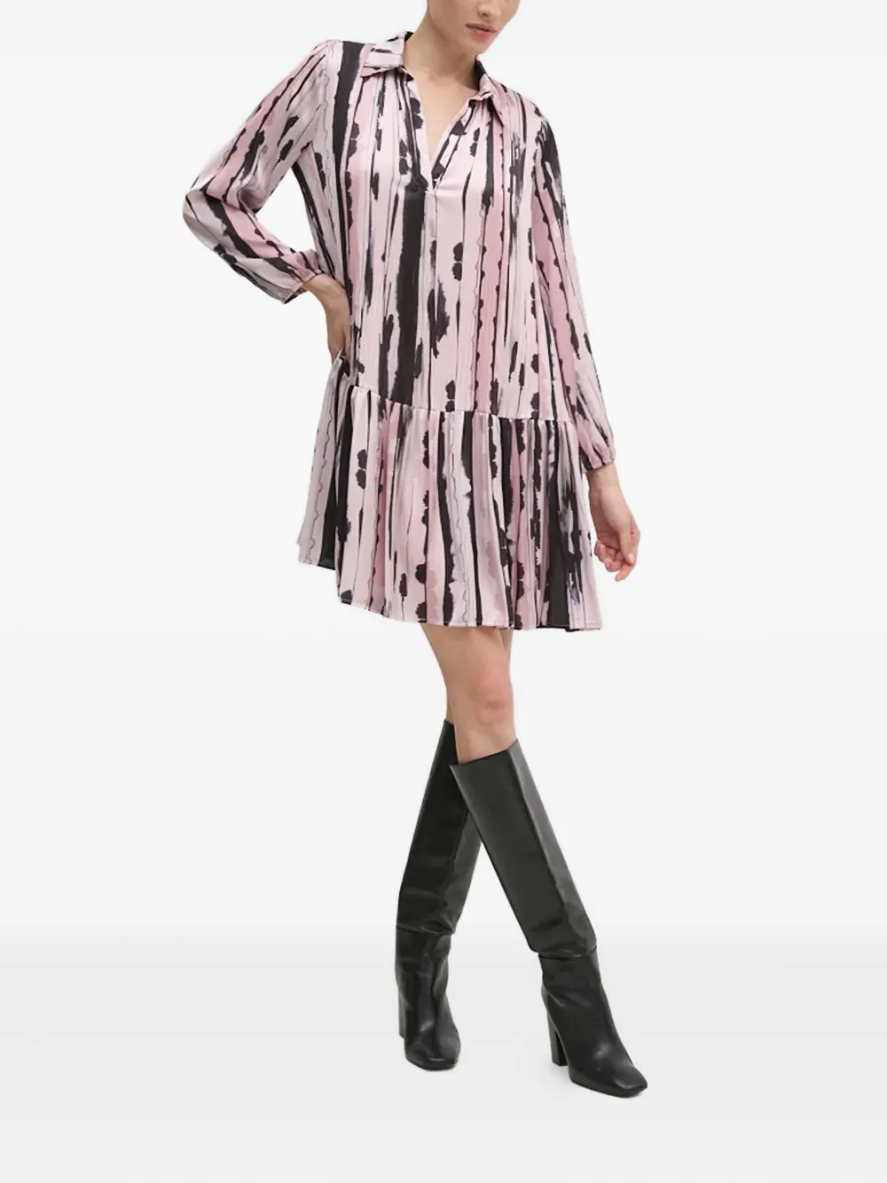 Sandro Ferrone Blousejurk met plooien en abstracte print - Roze