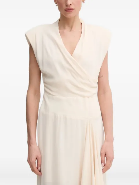 Sandro Ferrone draped shoulder-padded midi dress
