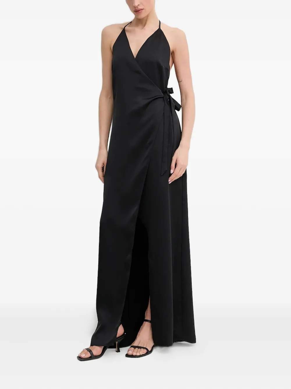Sandro Ferrone halter-neck wrap-design maxi dress Zwart