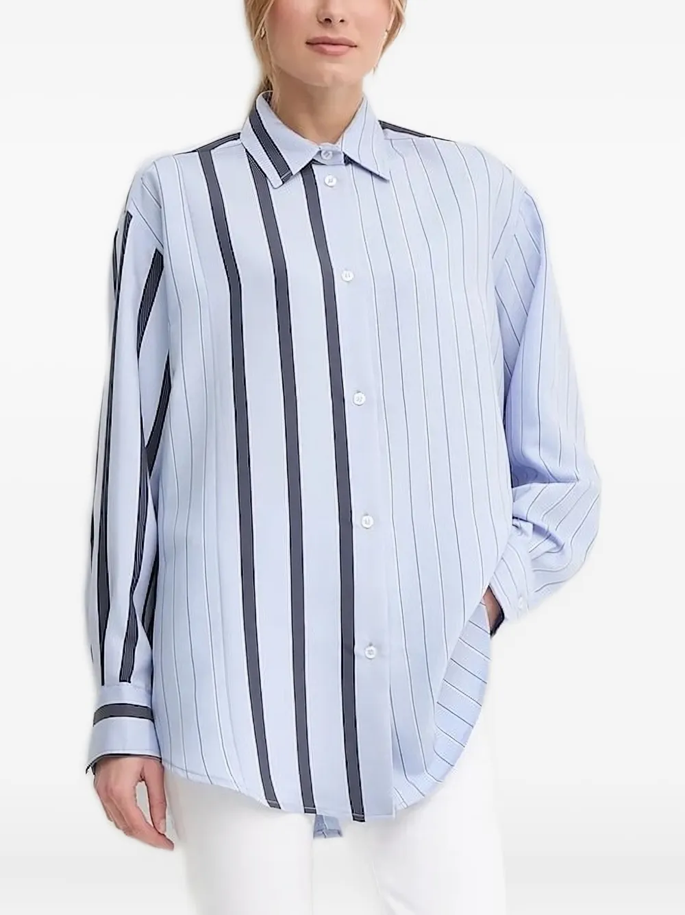 Sandro Ferrone striped-panel shirt Blauw