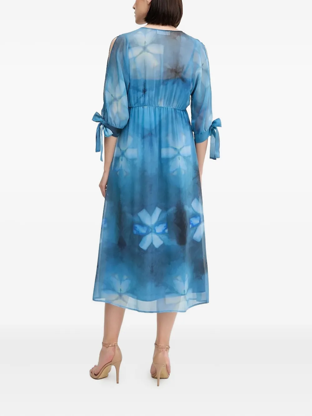 Sandro Ferrone floral-print tie-sleeve midi dress Blauw