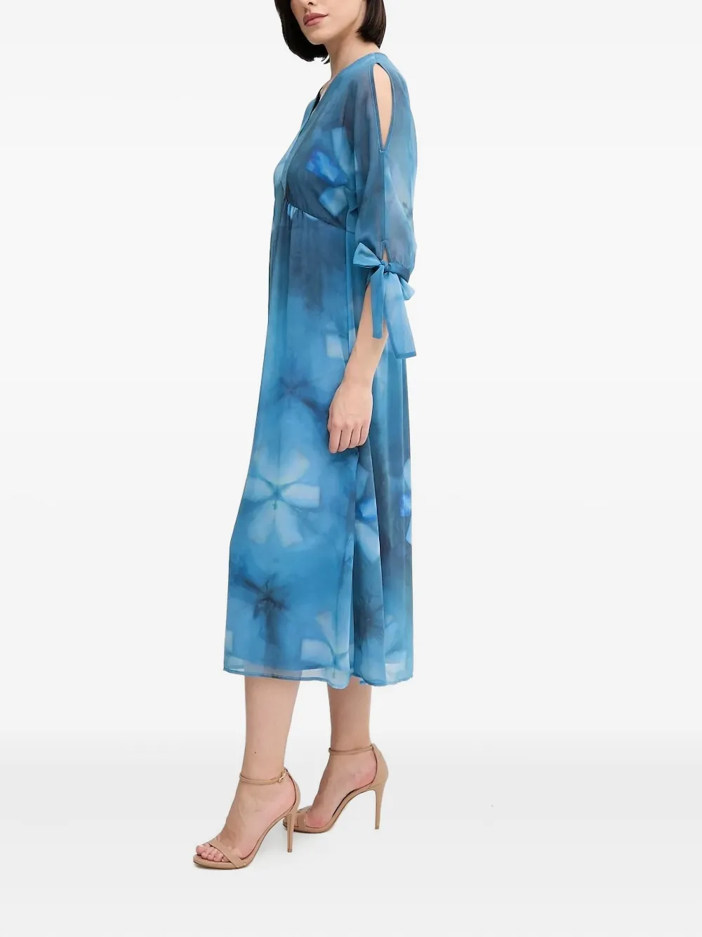 Sandro Ferrone Midi-jurk met bloemenprint en gestrikte mouwen - Blauw